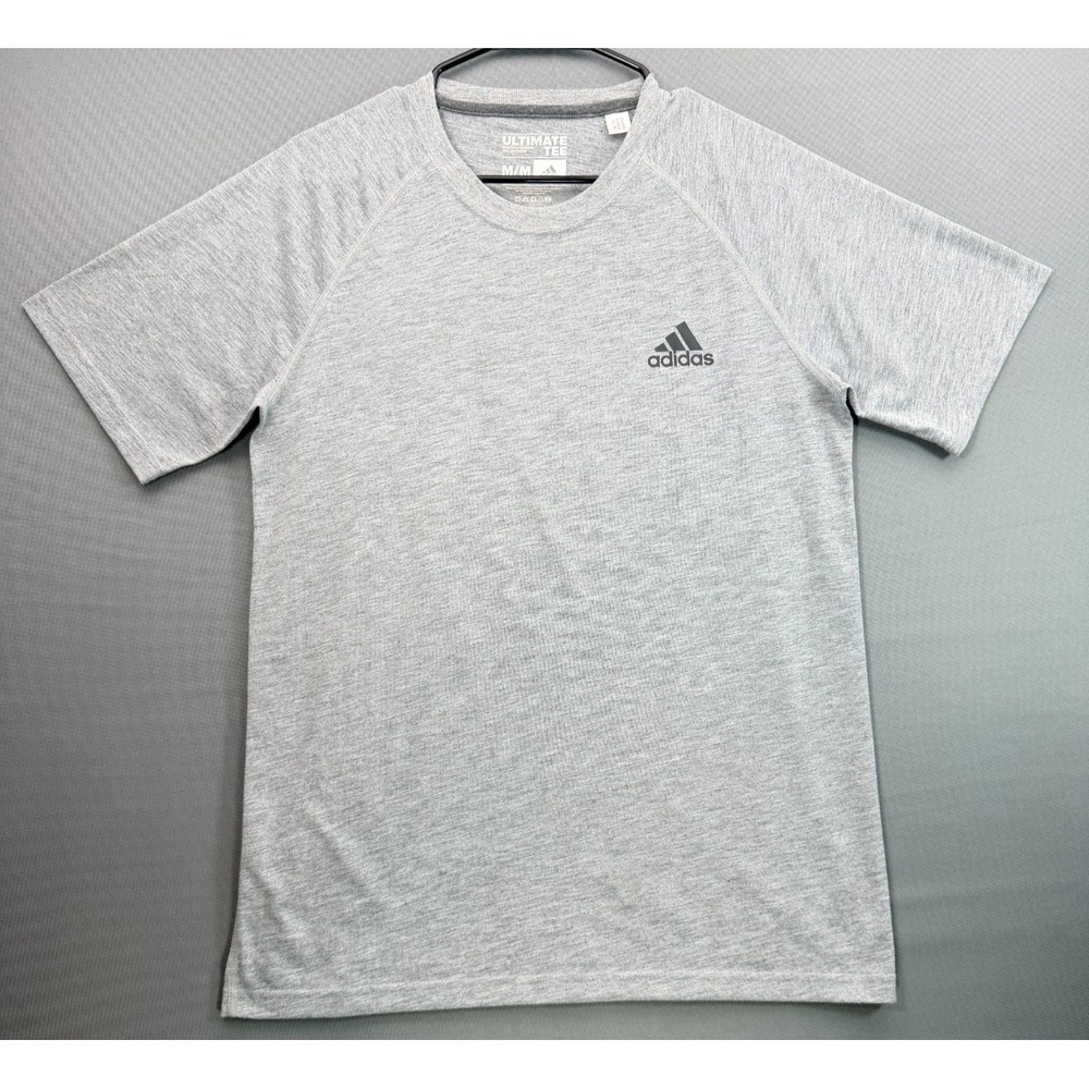 Adidas Mens M Ultimate Tee Gray Climalite Running Gym Short Sleeve Shirt